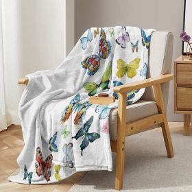 1pc Colorful Butterfly Printed Blanket, Skin Friendly Soft Casual Blanket, Cover Blanket, Multi Scene Warm Decorative Blanket, Suitable For All S (Option: 150x200cm-White)